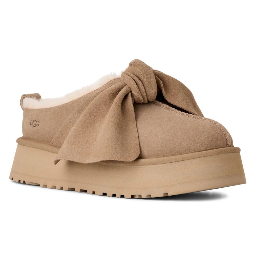 UGG Chestnut Suede Bow Platform Slipper